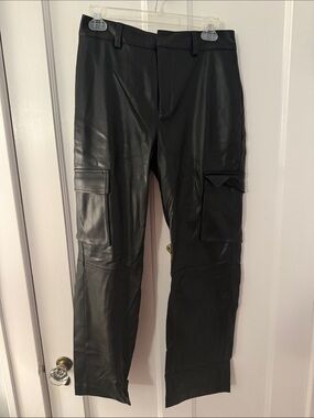 Apt. 9 Black Faux Leather Wide Leg Cargo Pants